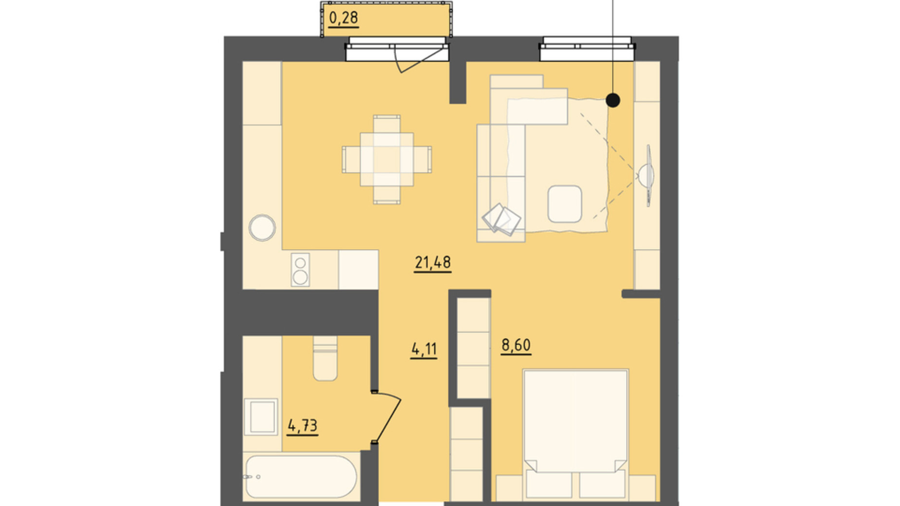 Планування апартаментів в ЖК Milltown 39.2 м², фото 619851