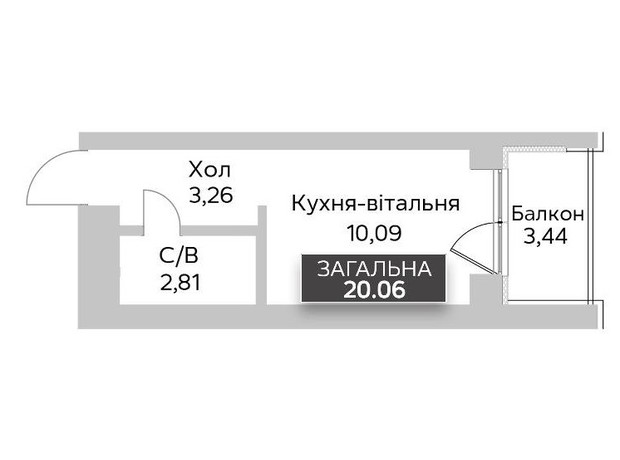 ЖК Soborniy: планировка 1-комнатной квартиры 20 м²