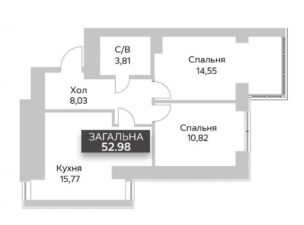 ЖК Soborniy: планировка 2-комнатной квартиры 53 м²