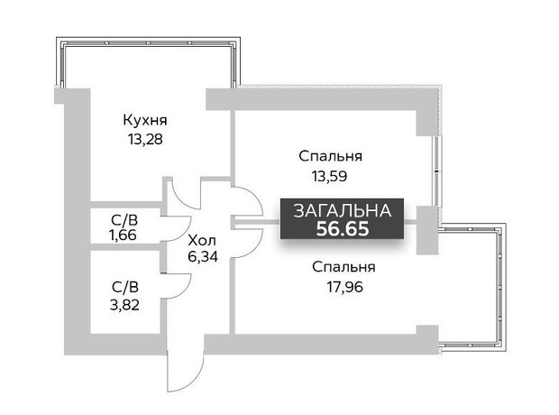 ЖК Soborniy: планування 2-кімнатної квартири 57 м²