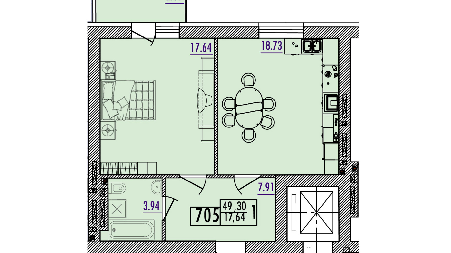 Планування 1-кімнатної квартири в ЖК Парк Морський 49.3 м², фото 619965
