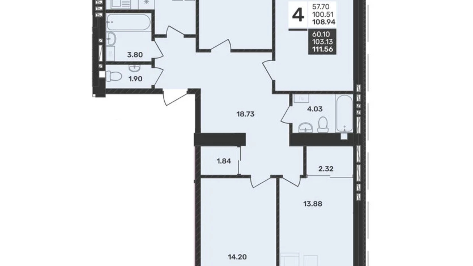 Планировка 4-комнатной квартиры в ЖК Соседи-2 108.94 м², фото 620062