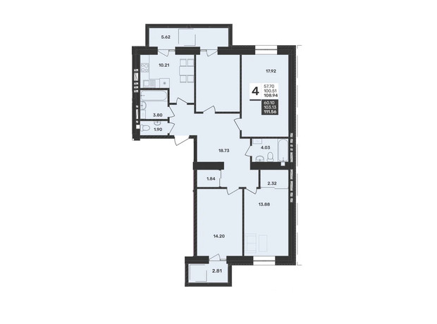 ЖК Сусіди-2: планування 4-кімнатної квартири 108.94 м²