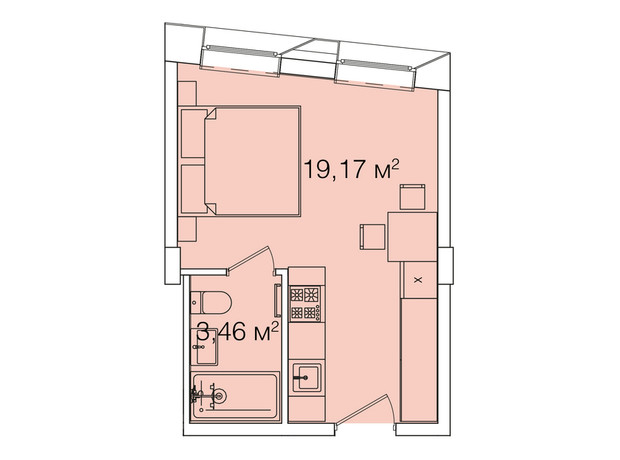 Апарт-комплекс Smart House: планировка 1-комнатной квартиры 22.63 м²