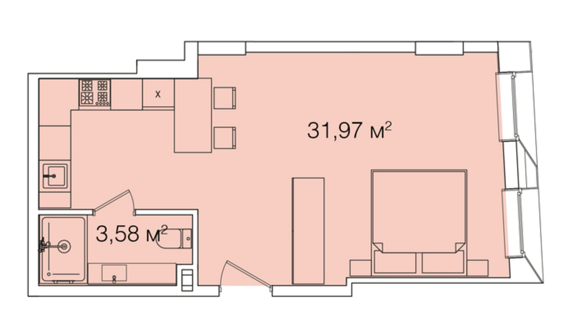 Планировка апартаментов в Апарт-комплекс Smart House 35.55 м², фото 620086