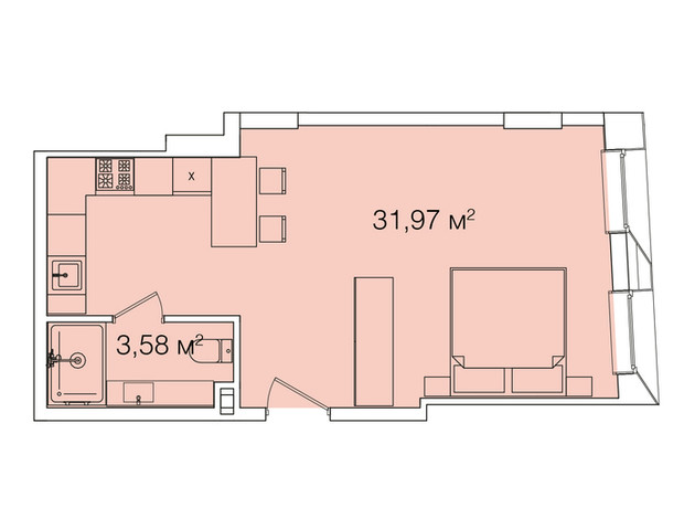 Апарт-комплекс Smart House: планировка 1-комнатной квартиры 35.55 м²