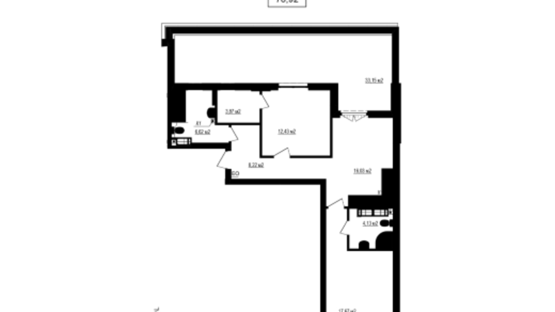 Планировка 2-комнатной квартиры в ЖК Щасливий Grand 78.92 м², фото 620228