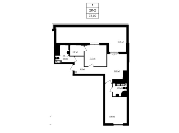 ЖК Щасливий Grand: планування 2-кімнатної квартири 78.92 м²
