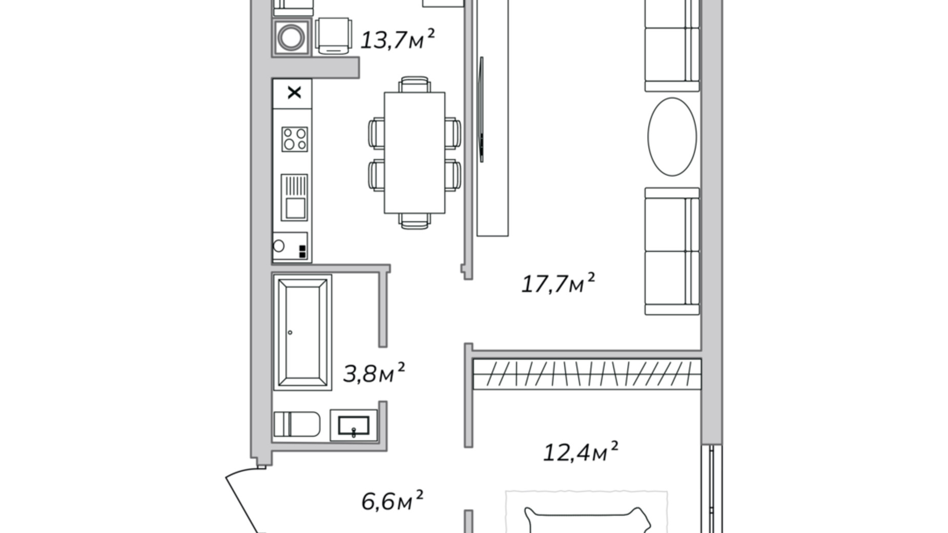 Планування 2-кімнатної квартири в ЖК Петрівські Липки 56.2 м², фото 620327