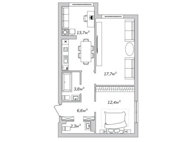 ЖК Петровские Липки: планировка 2-комнатной квартиры 56.2 м²