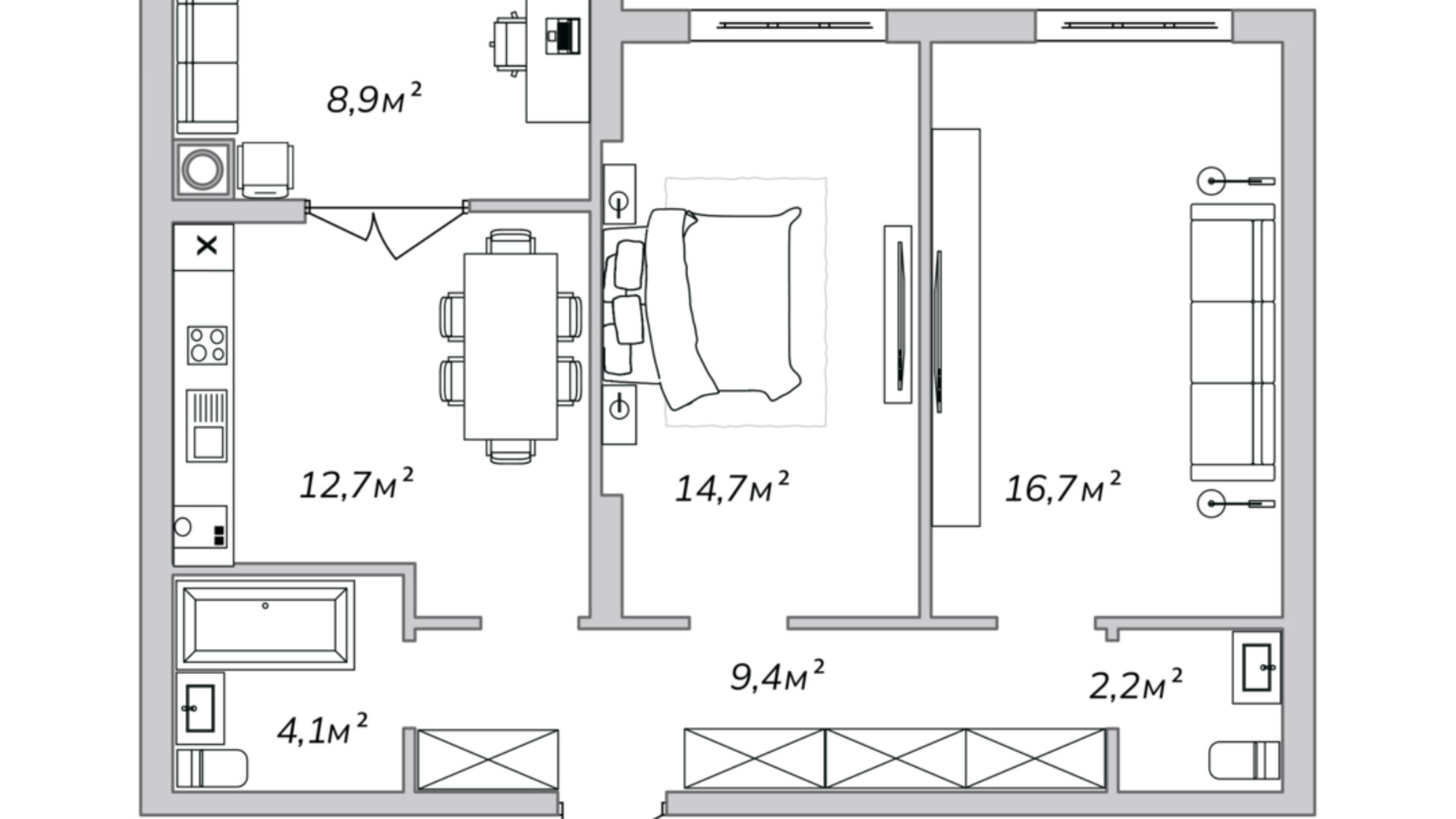 Планировка 2-комнатной квартиры в ЖК Петровские Липки 68.7 м², фото 620329