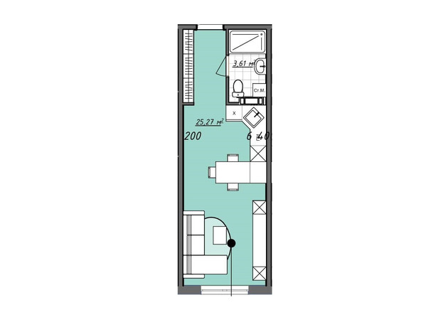 ЖК Sofi House: планування 1-кімнатної квартири 28.7 м²