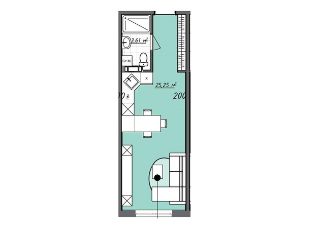 ЖК Sofi House: планування 1-кімнатної квартири 28.8 м²