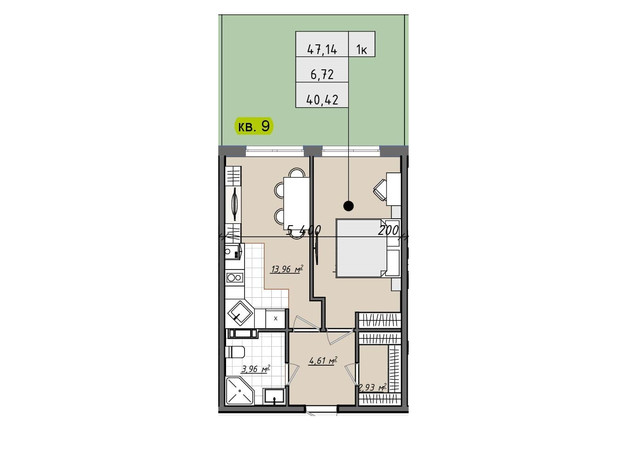 ЖК Sofi House: планировка 1-комнатной квартиры 46.8 м²