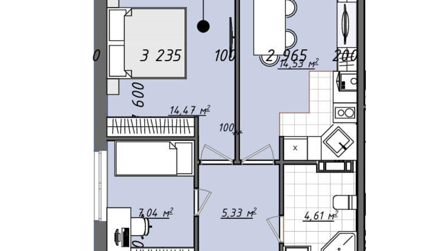 Планировка 2-комнатной квартиры в ЖК Sofi House 47.3 м², фото 620399