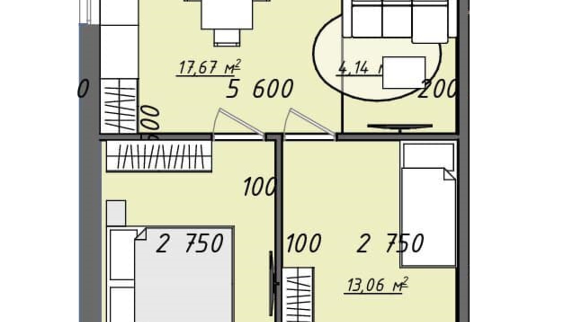 Планування 2-кімнатної квартири в ЖК Sofi House 52.3 м², фото 620400
