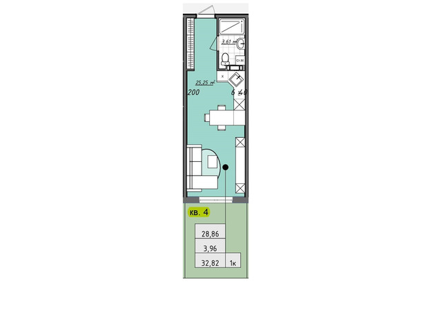 ЖК Sofi House: планировка 1-комнатной квартиры 33 м²