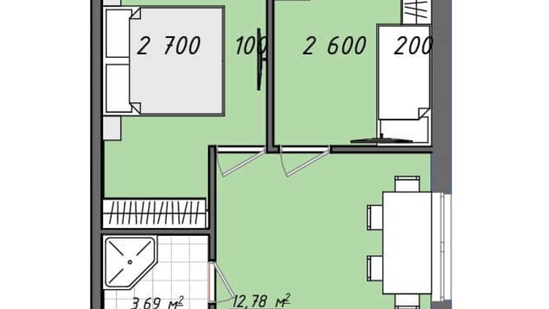 Планування 2-кімнатної квартири в ЖК Sofi House 40.4 м², фото 620407