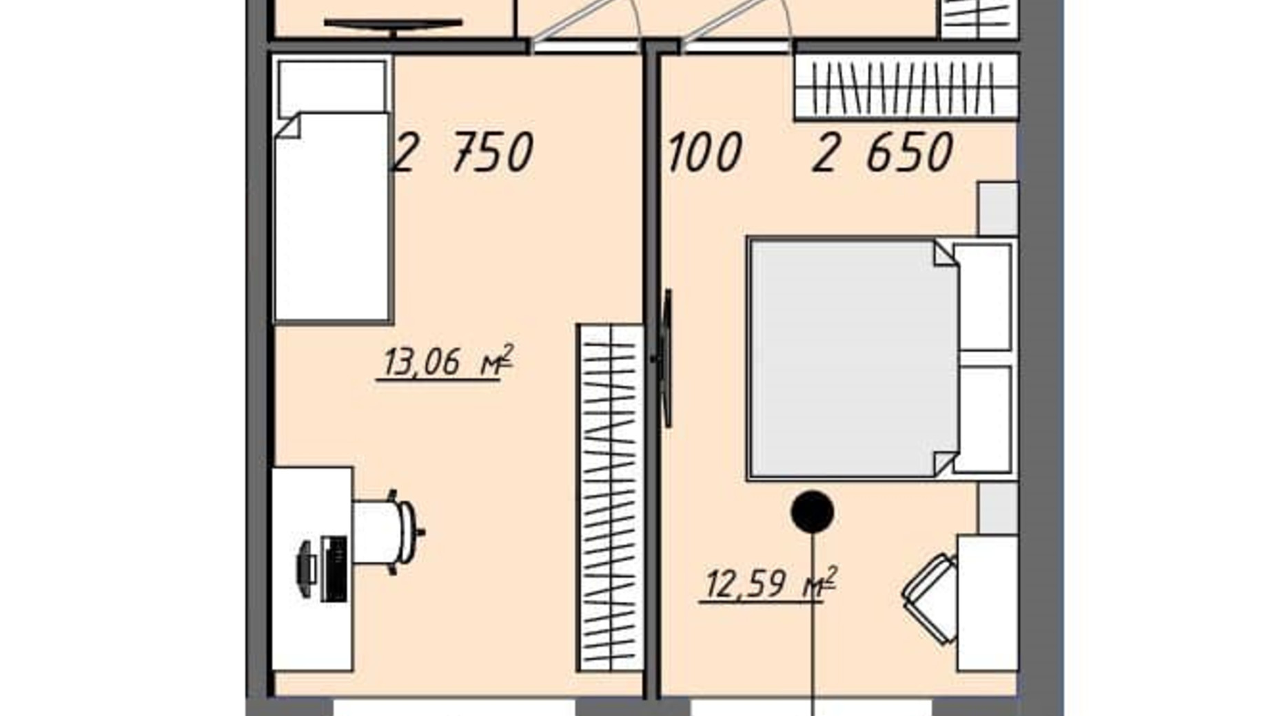 Планування 2-кімнатної квартири в ЖК Sofi House 58.4 м², фото 620411