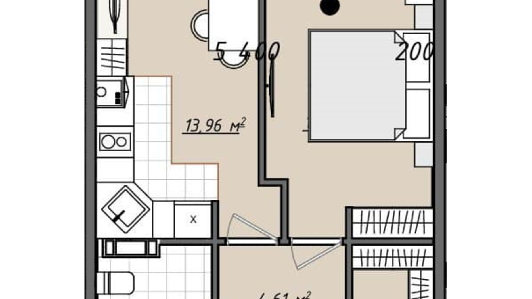 Планування 1-кімнатної квартири в ЖК Sofi House 40.4 м², фото 620412