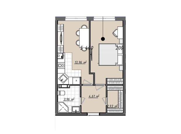 ЖК Sofi House: планування 1-кімнатної квартири 40.4 м²