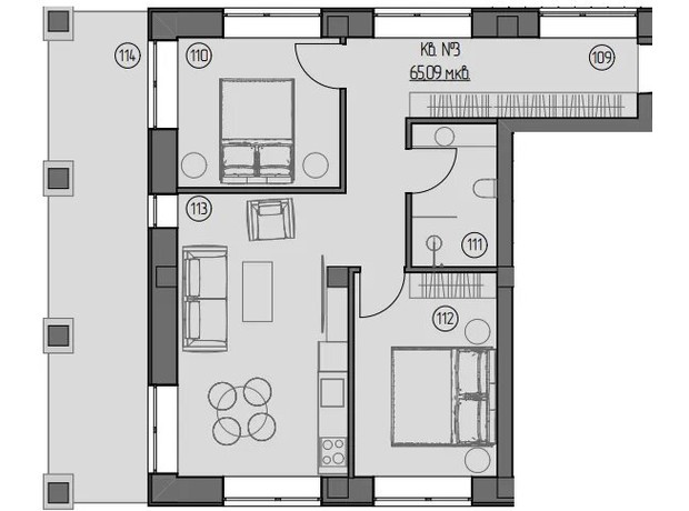 ЖК Central: планировка 2-комнатной квартиры 66 м²