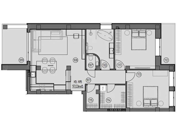 ЖК Central: планування 3-кімнатної квартири 96 м²