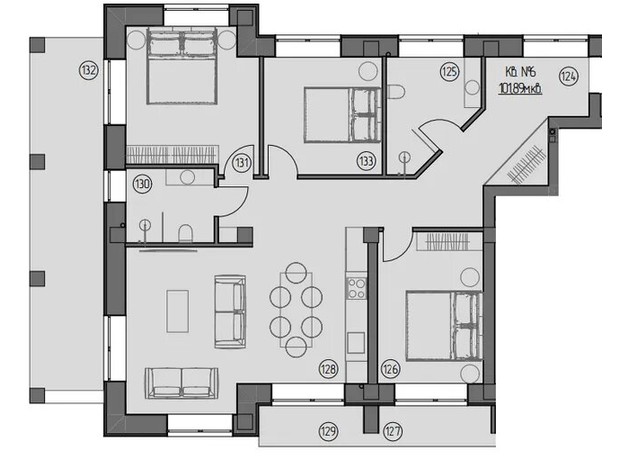 ЖК Central: планировка 3-комнатной квартиры 104.4 м²