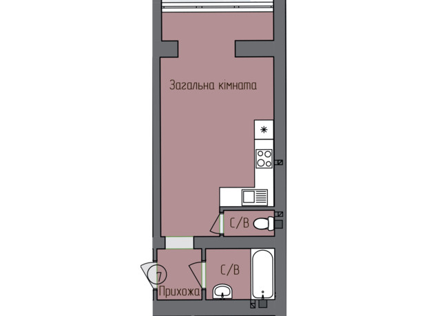 ЖК Левобережный: планировка 1-комнатной квартиры 31.3 м²