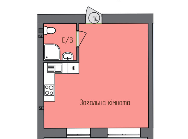 Клубний будинок Лівобережний: планування 1-кімнатної квартири 30.3 м²