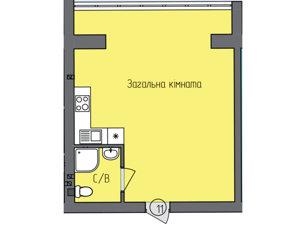 ЖК Лівобережний: планування 1-кімнатної квартири 37.3 м²