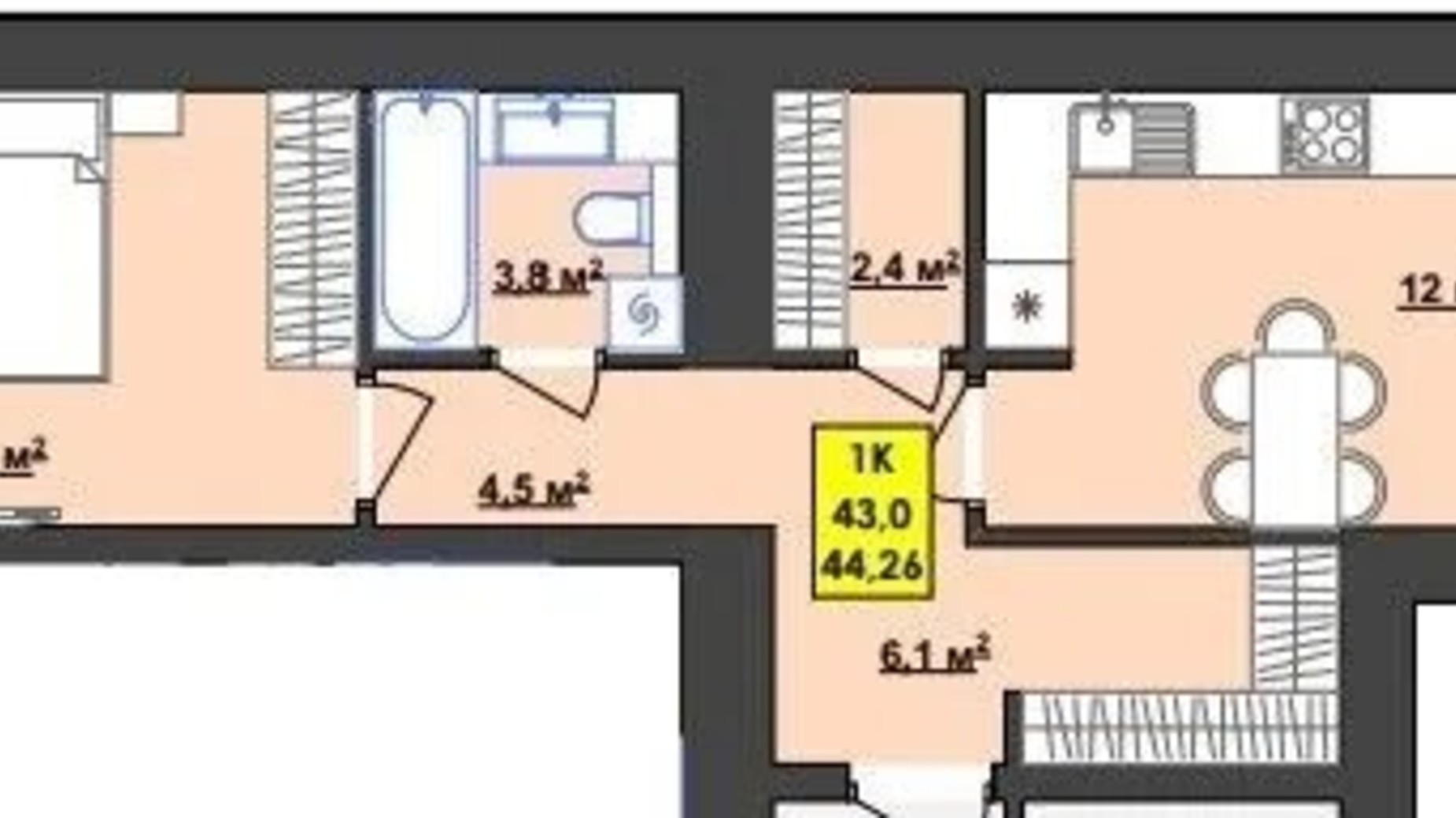 Планування 1-кімнатної квартири в ЖК Browar 43 м², фото 620527