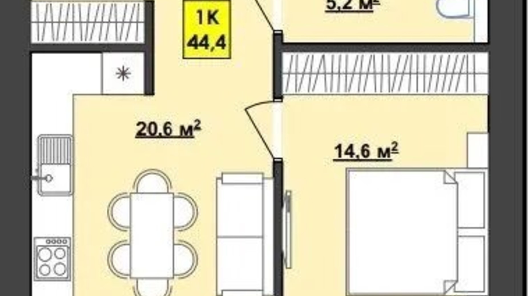 Планировка 1-комнатной квартиры в ЖК Browar 44.4 м², фото 620528