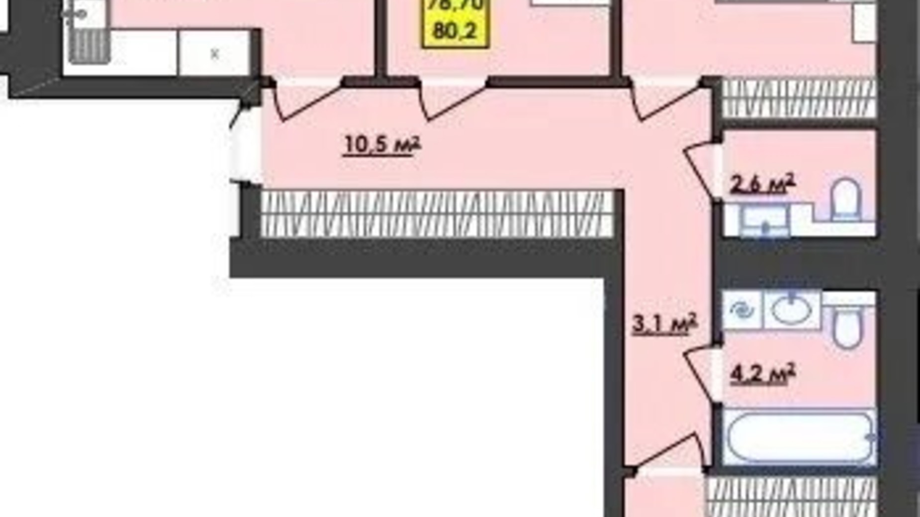 Планування 3-кімнатної квартири в ЖК Browar 79.7 м², фото 620531