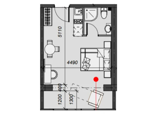 Апарт-комплекс Green Park Polyana: планування 1-кімнатної квартири 30 м²