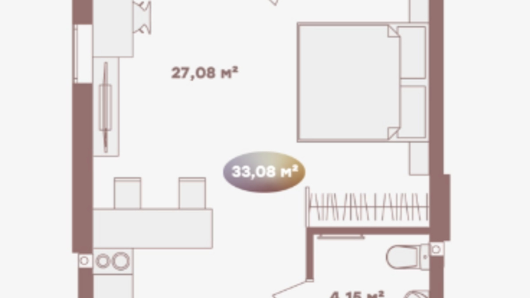 Планировка 1-комнатной квартиры в Апарт-готель Logos Home Apartment 33.08 м², фото 620687
