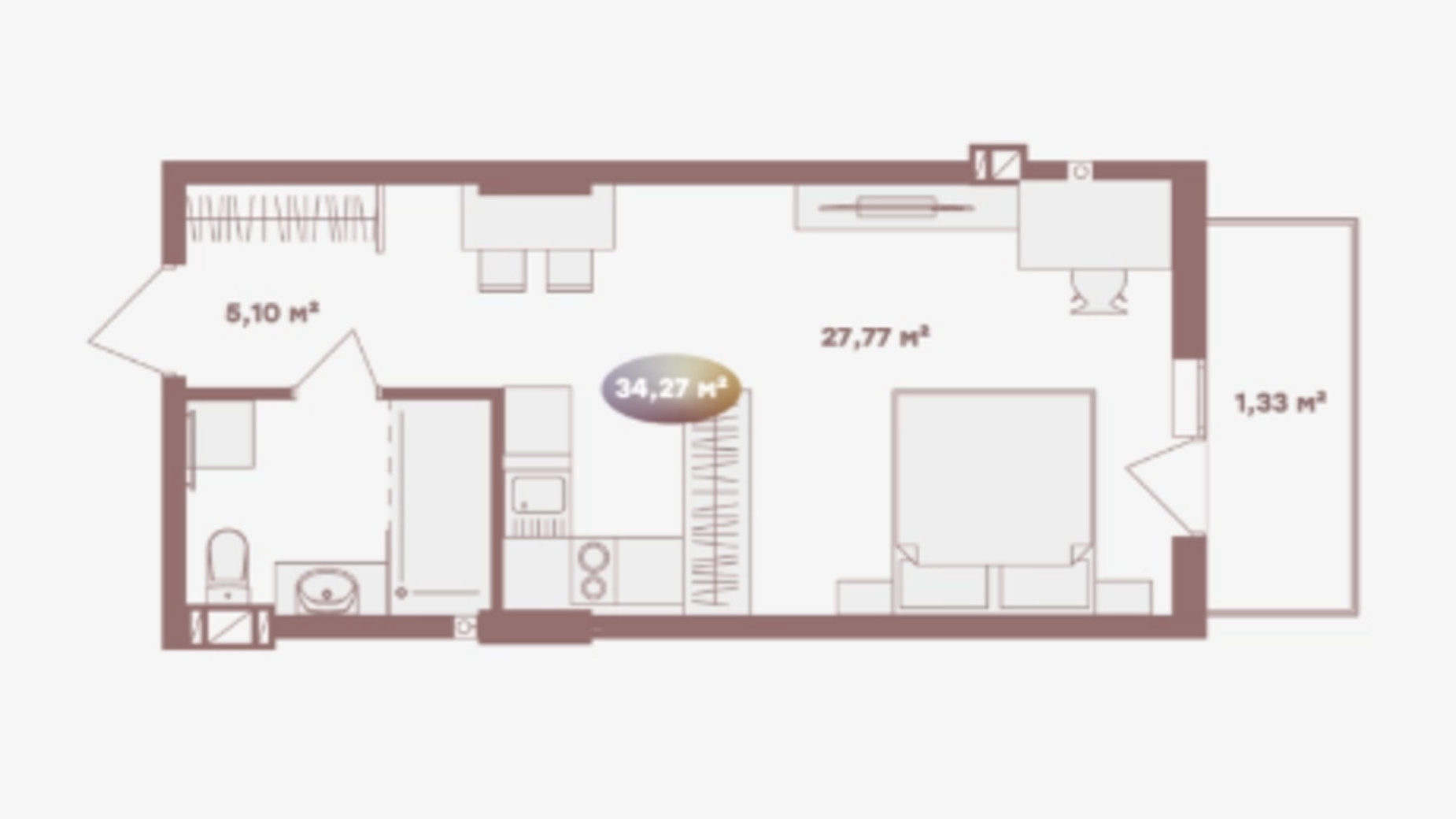 Планування 1-кімнатної квартири в Апарт-готель Logos Home Apartment 34.27 м², фото 620688