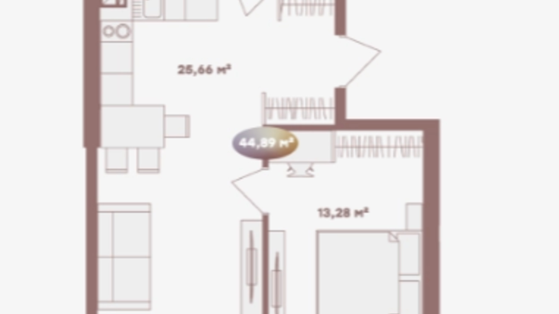 Планування 1-кімнатної квартири в Апарт-готель Logos Home Apartment 44.89 м², фото 620690