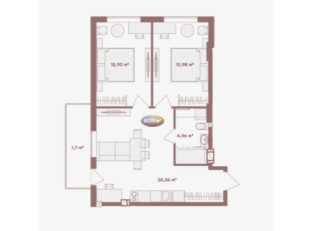 Апарт-готель Logos Home Apartment: планування 2-кімнатної квартири 55.77 м²