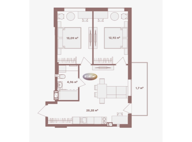 Апарт-готель Logos Home Apartment: планировка 2-комнатной квартиры 55.87 м²