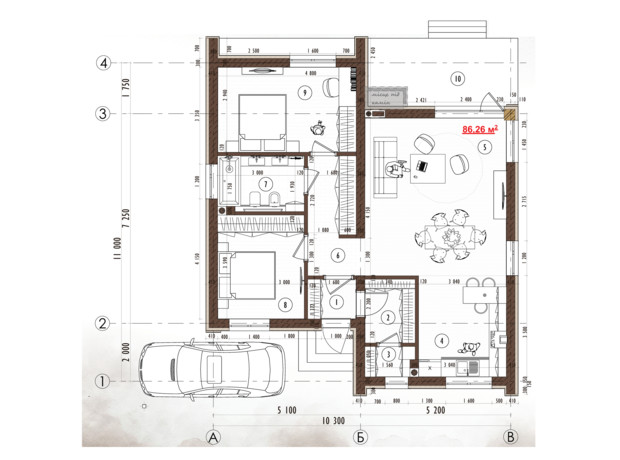 КГ Sвой Dом: планировка 2-комнатной квартиры 90.82 м²