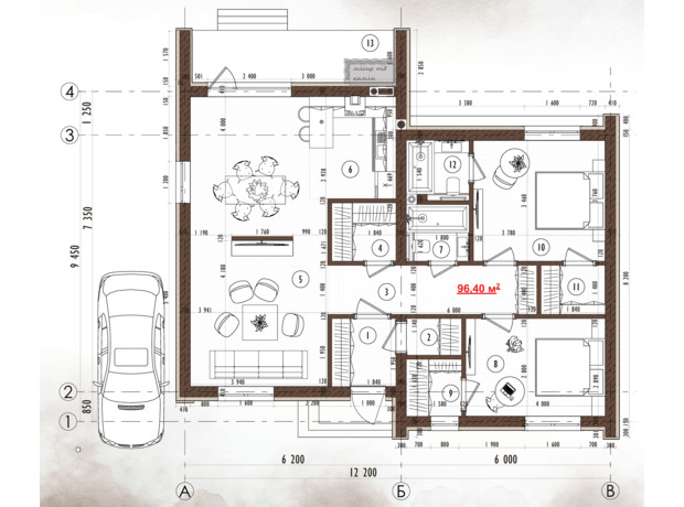 КГ Sвой Dом: планировка 2-комнатной квартиры 99.7 м²