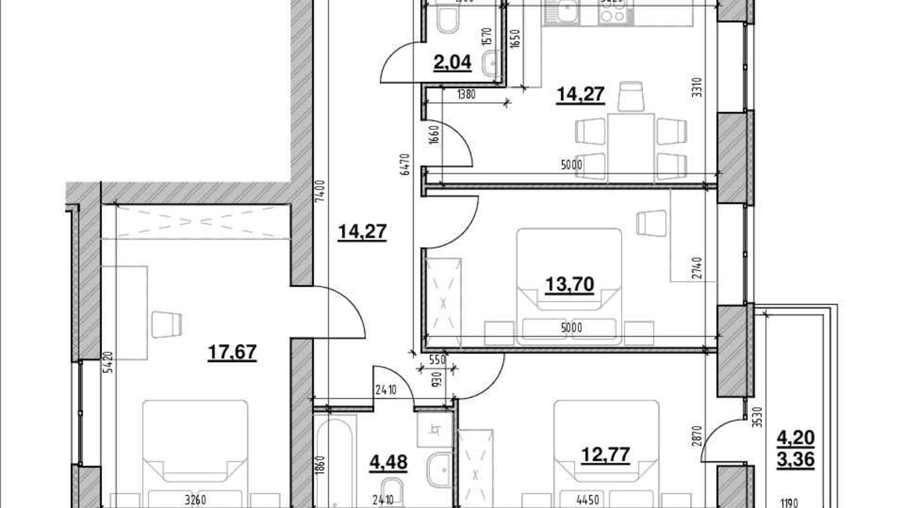 Планировка 3-комнатной квартиры в ЖК Компаньон 81.9 м², фото 620796