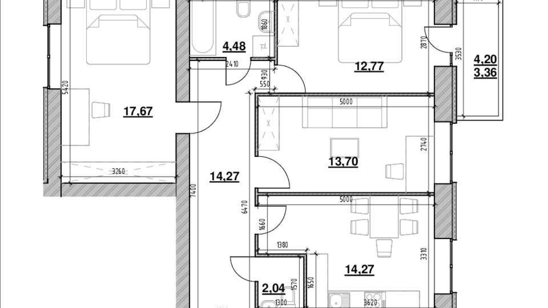 Планування 3-кімнатної квартири в ЖК Компаньйон 82.1 м², фото 620797