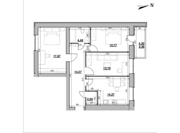 ЖК Компаньон: планировка 3-комнатной квартиры 82.1 м²