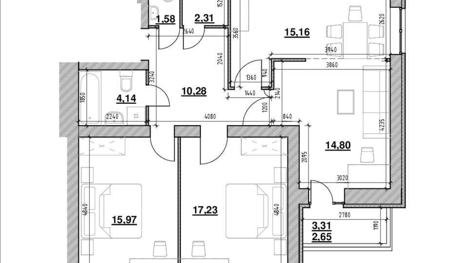 Планировка 3-комнатной квартиры в ЖК Компаньон 83.3 м², фото 620798