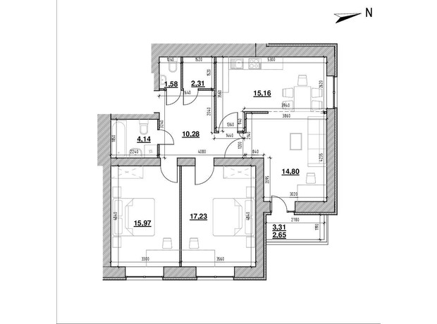 ЖК Компаньон: планировка 3-комнатной квартиры 83.3 м²