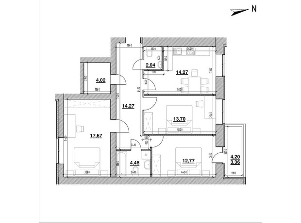 ЖК Компаньйон: планування 3-кімнатної квартири 87.4 м²