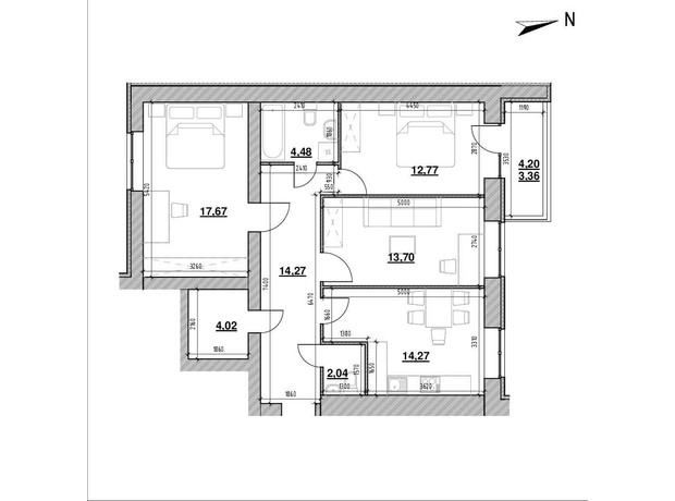 ЖК Компаньон: планировка 3-комнатной квартиры 87.7 м²