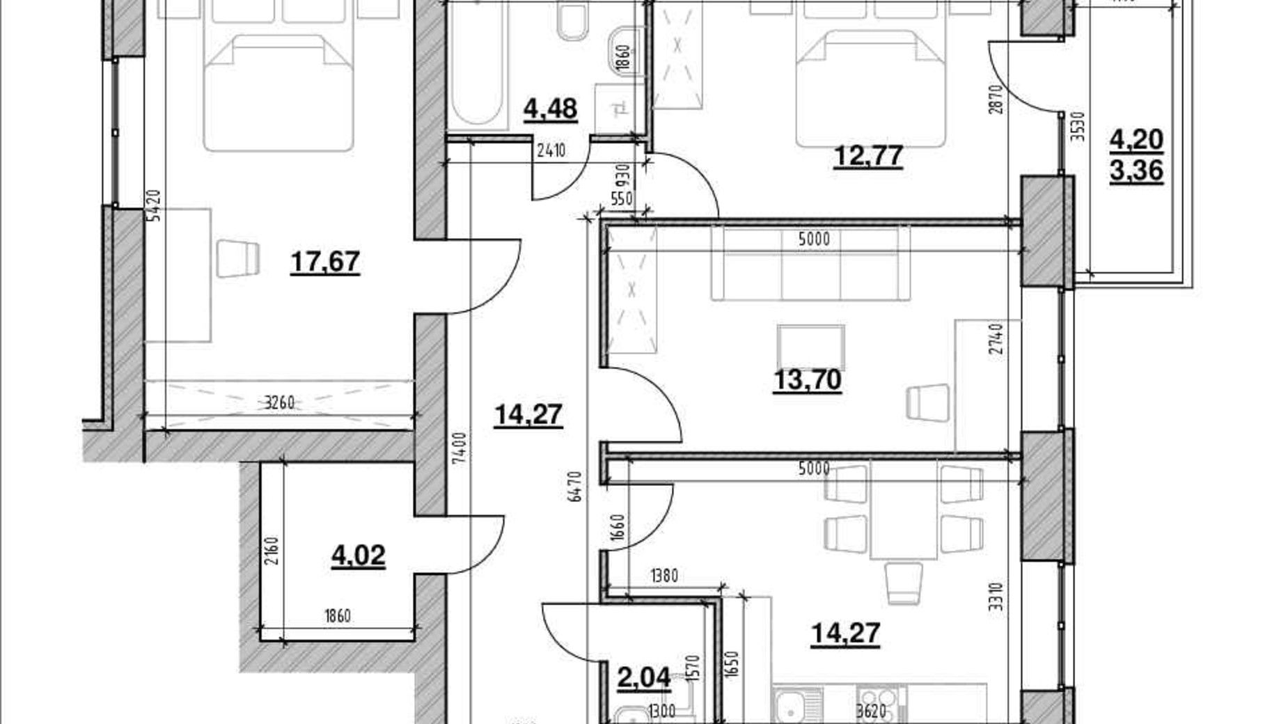 Планування 3-кімнатної квартири в ЖК Компаньйон 87.8 м², фото 620803